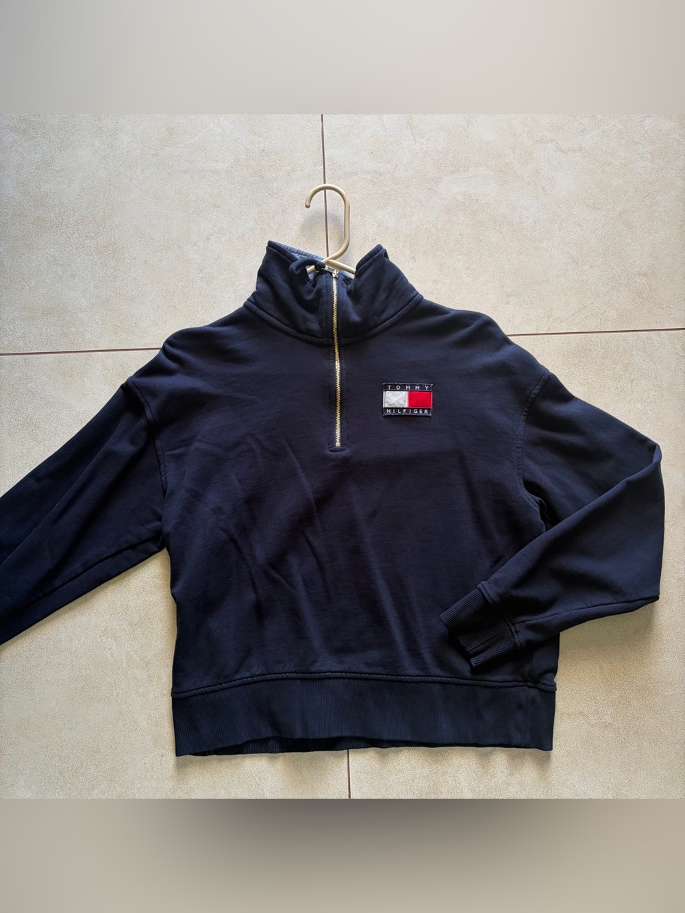 Tommy Hilfiger Black Half-Zip Pullover with Flag Patch
